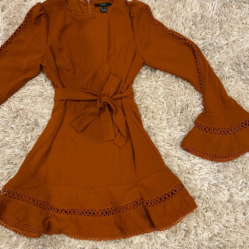 Long bell sleeve holiday dress- rust